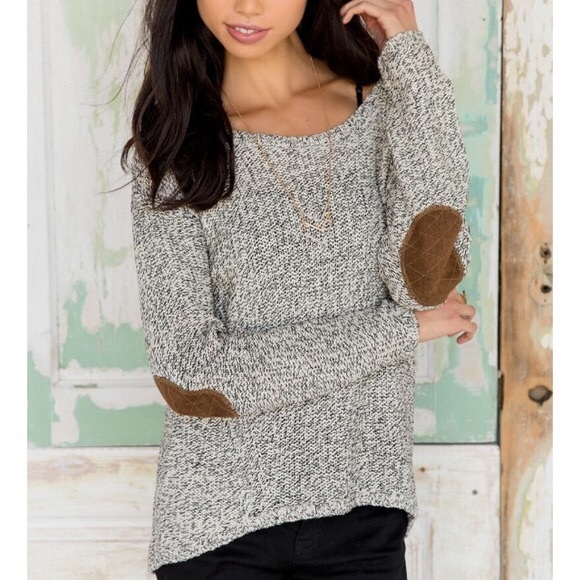 Quinn Sweaters - Quinn melange sweater black white elbow patch